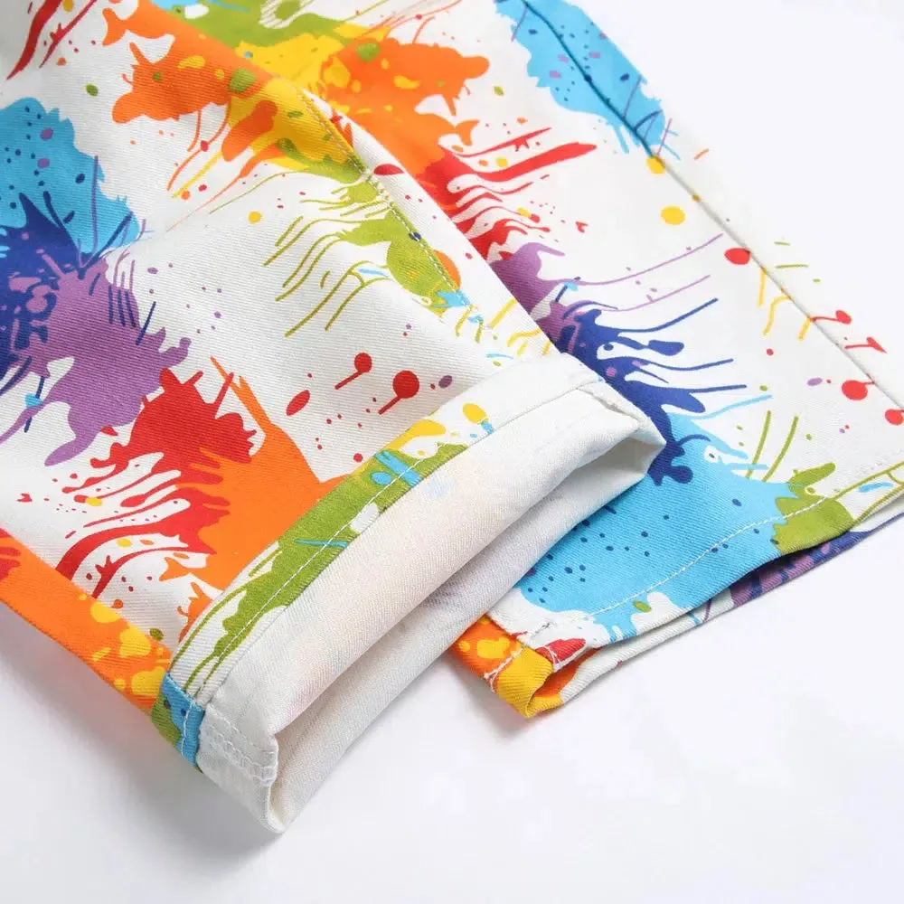 Denim Summer Shorts Chic Colourful Digital Printed White Jeans