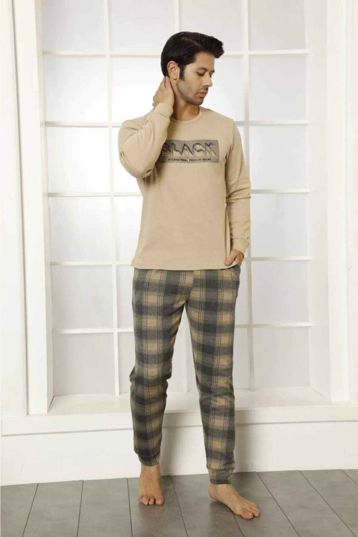 dreamy ekoseli kisa kollu v yaka cepli erkek pijama takimi