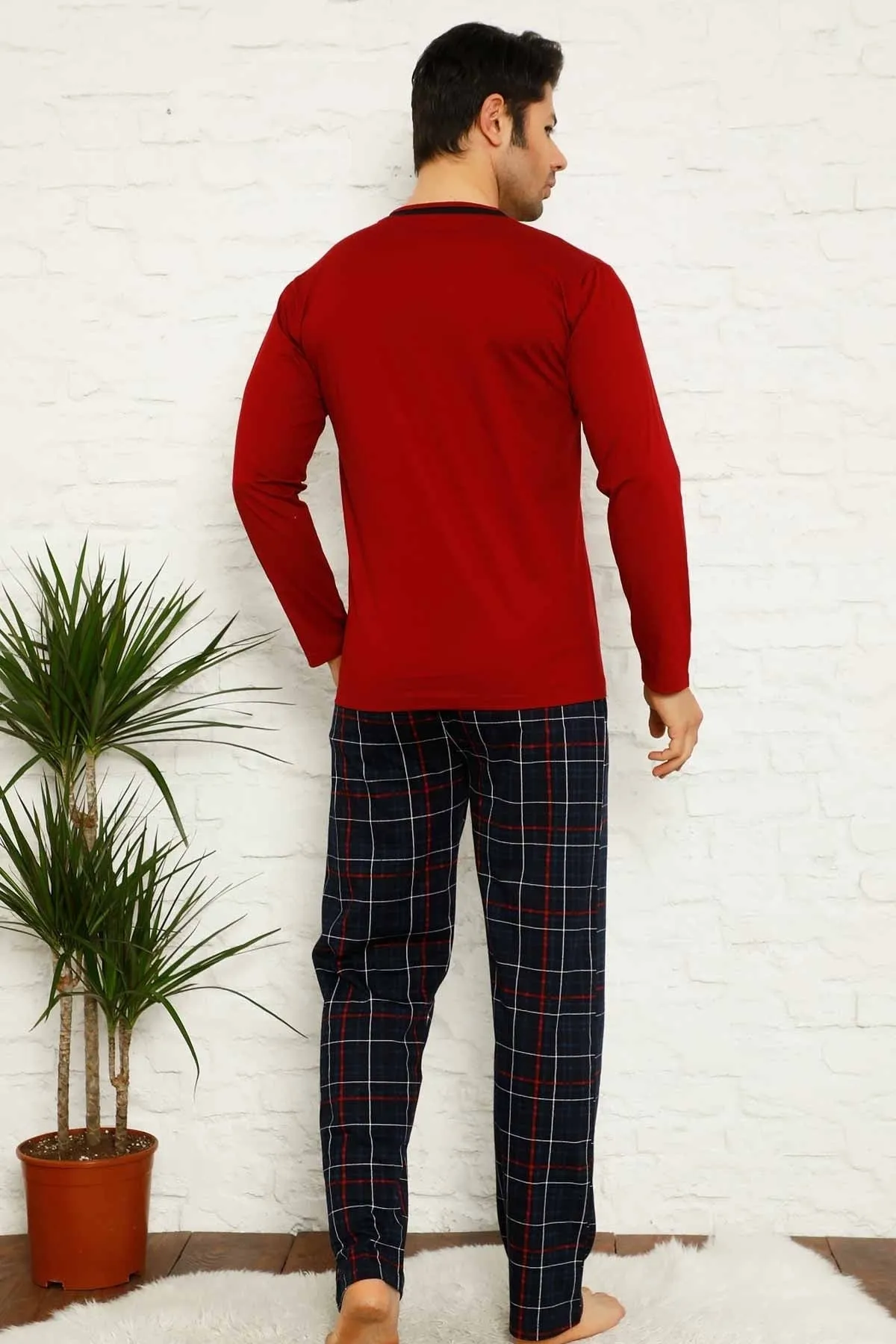 dreamy ekoseli kisa kollu v yaka cepli erkek pijama takimi