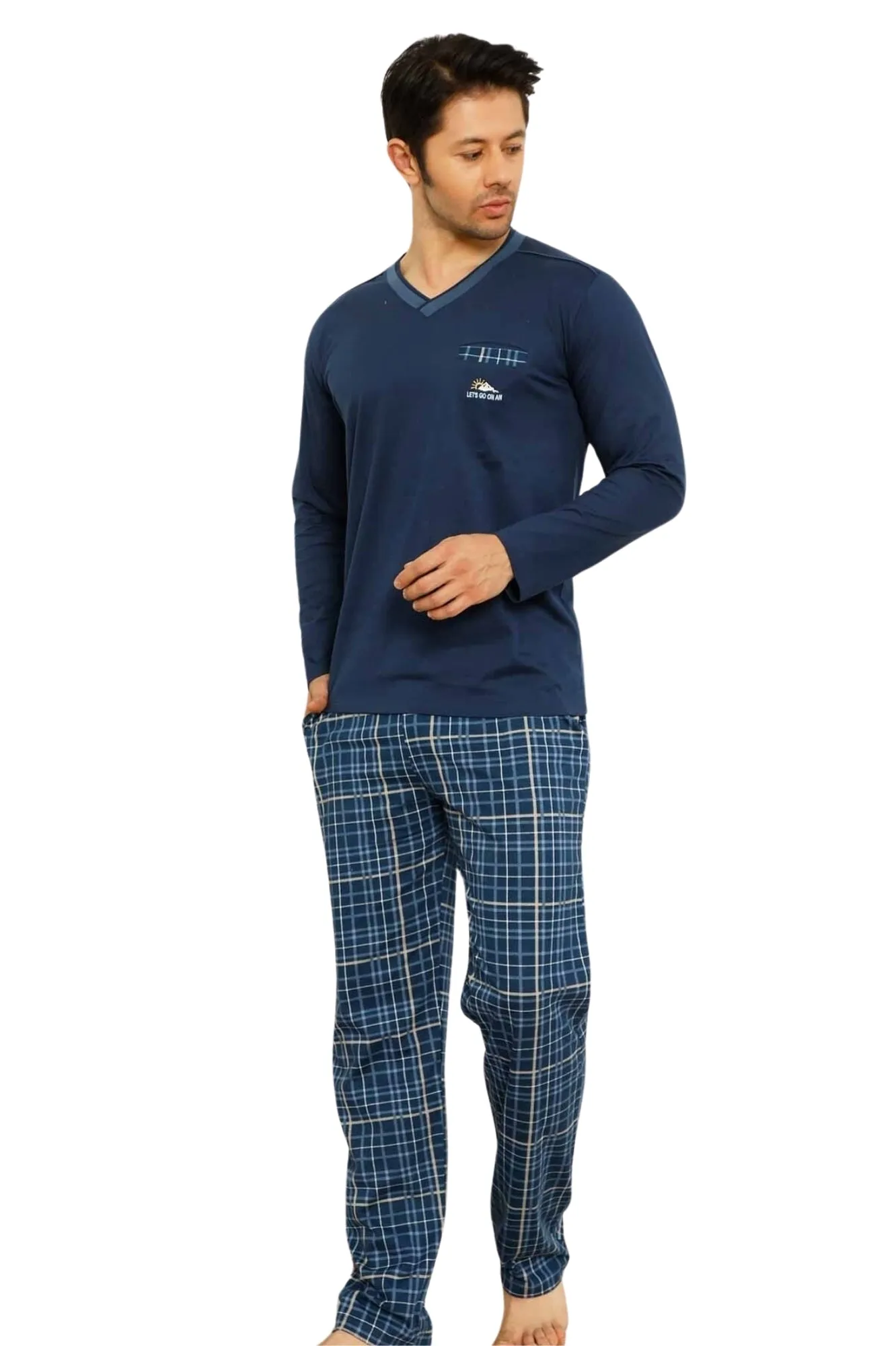 dreamy ekoseli kisa kollu v yaka cepli erkek pijama takimi