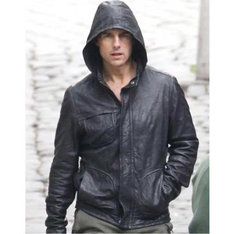 Ghost Protocol Black Hoodie Stylish Leather Jacket Worn By Tom Cruise | Tom Cruise Ghost Protocol Black Hoodie Stylish Leather Jacket