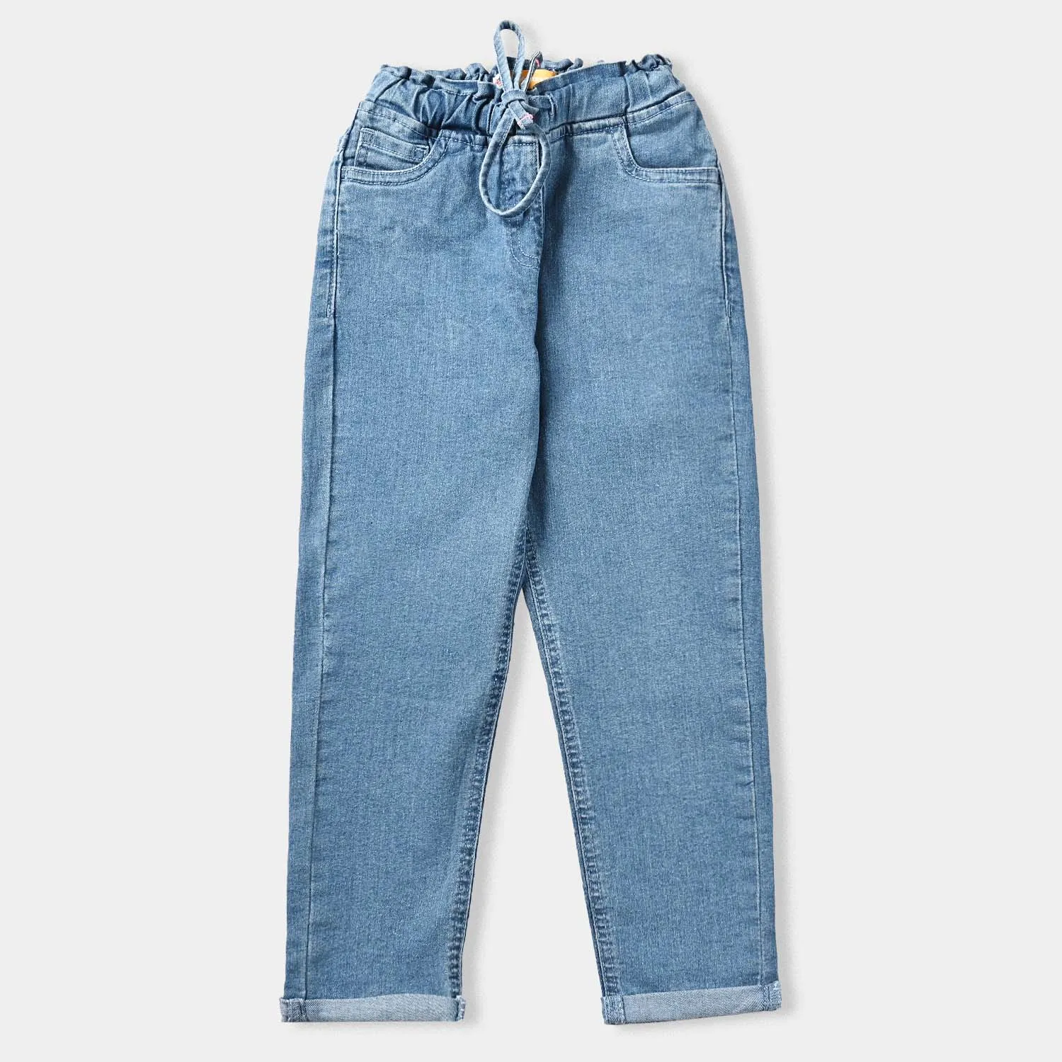 Girls Denim Stretch Pant Paper Bag-LIGHT BLUE