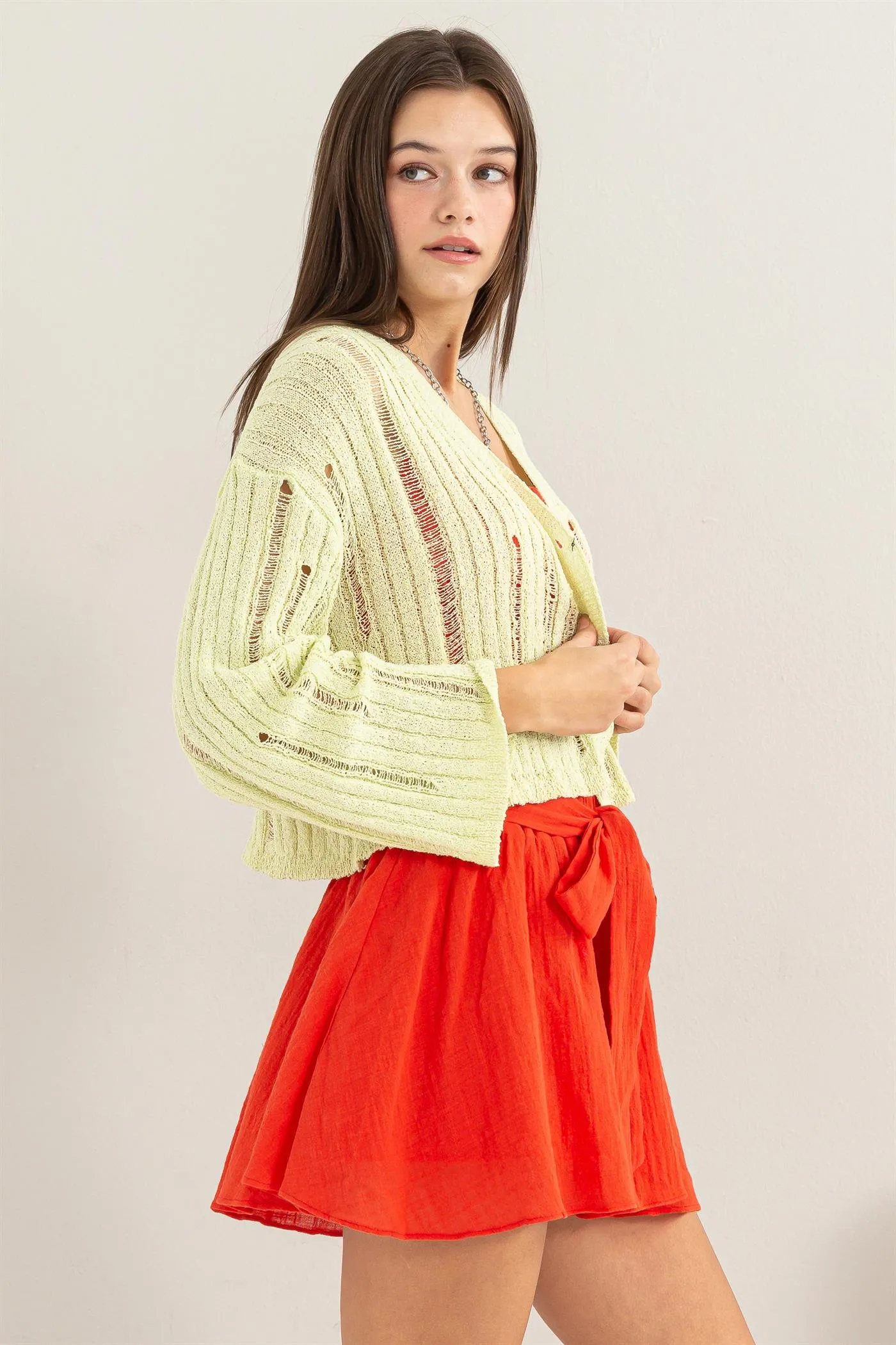 HF24C013-Relaxed Fit Distressed Sweater Cardigan