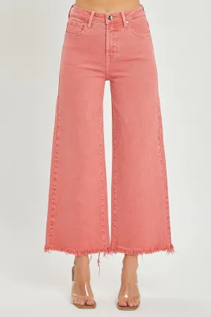 High Rise Frayed Hem Denim Pants