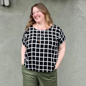 June Blouse in Black & White Windowpane