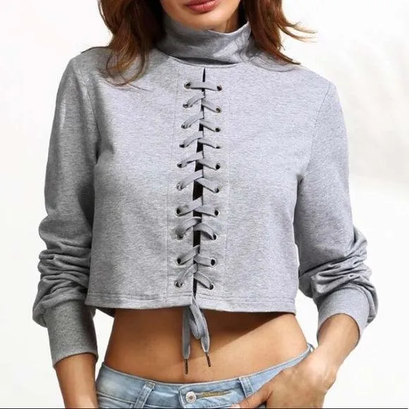 Lace-Up Sweatshirt Crop Top