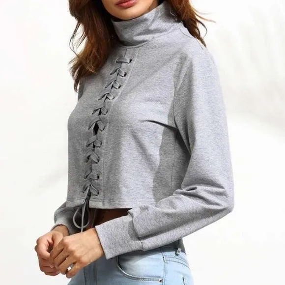 Lace-Up Sweatshirt Crop Top