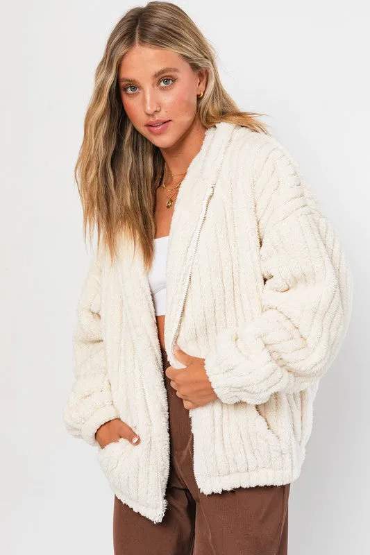 LE LIS Oversized Fleece Hoodie Jacket