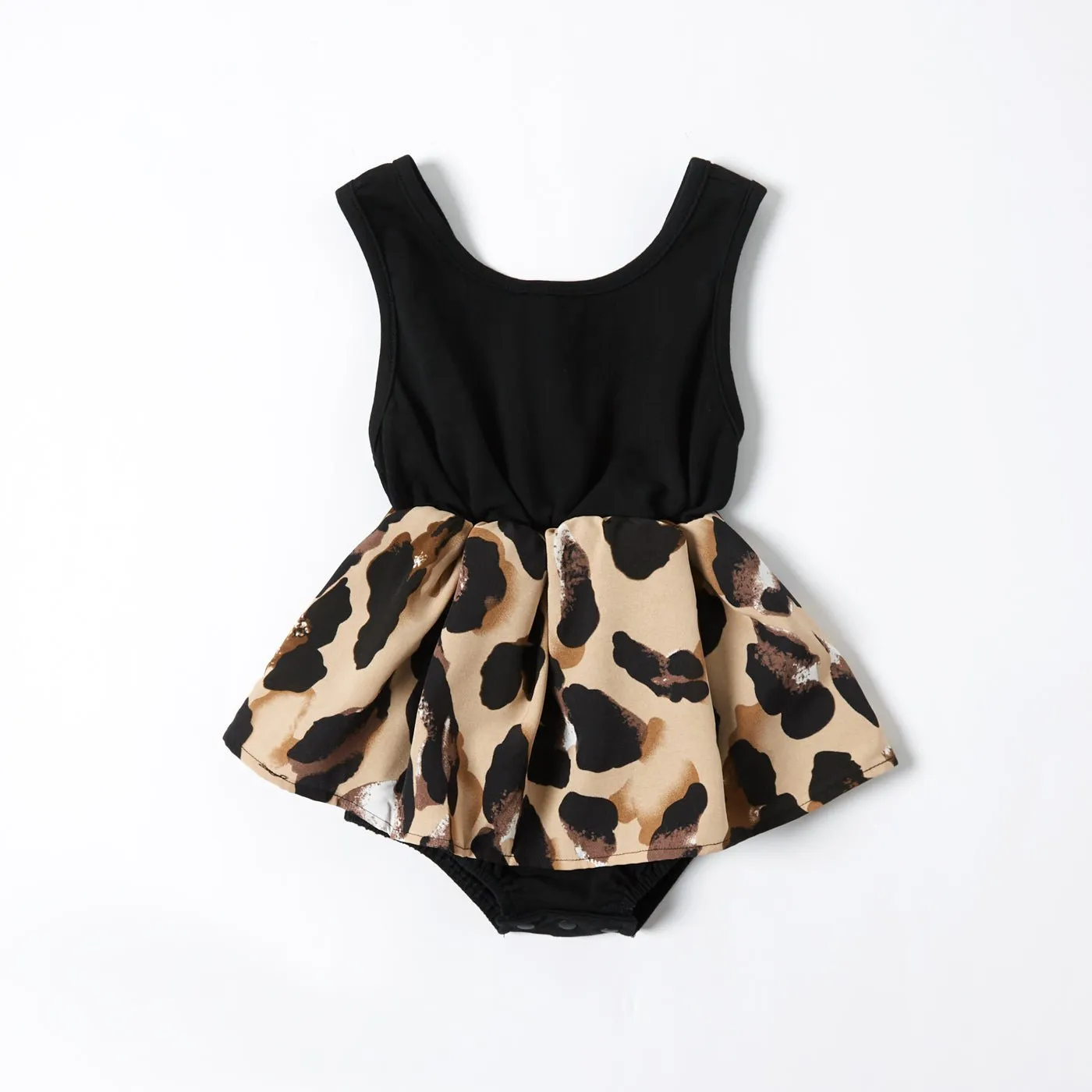 Leopard Print Splice Black Sling Dresses for Mommy and Me