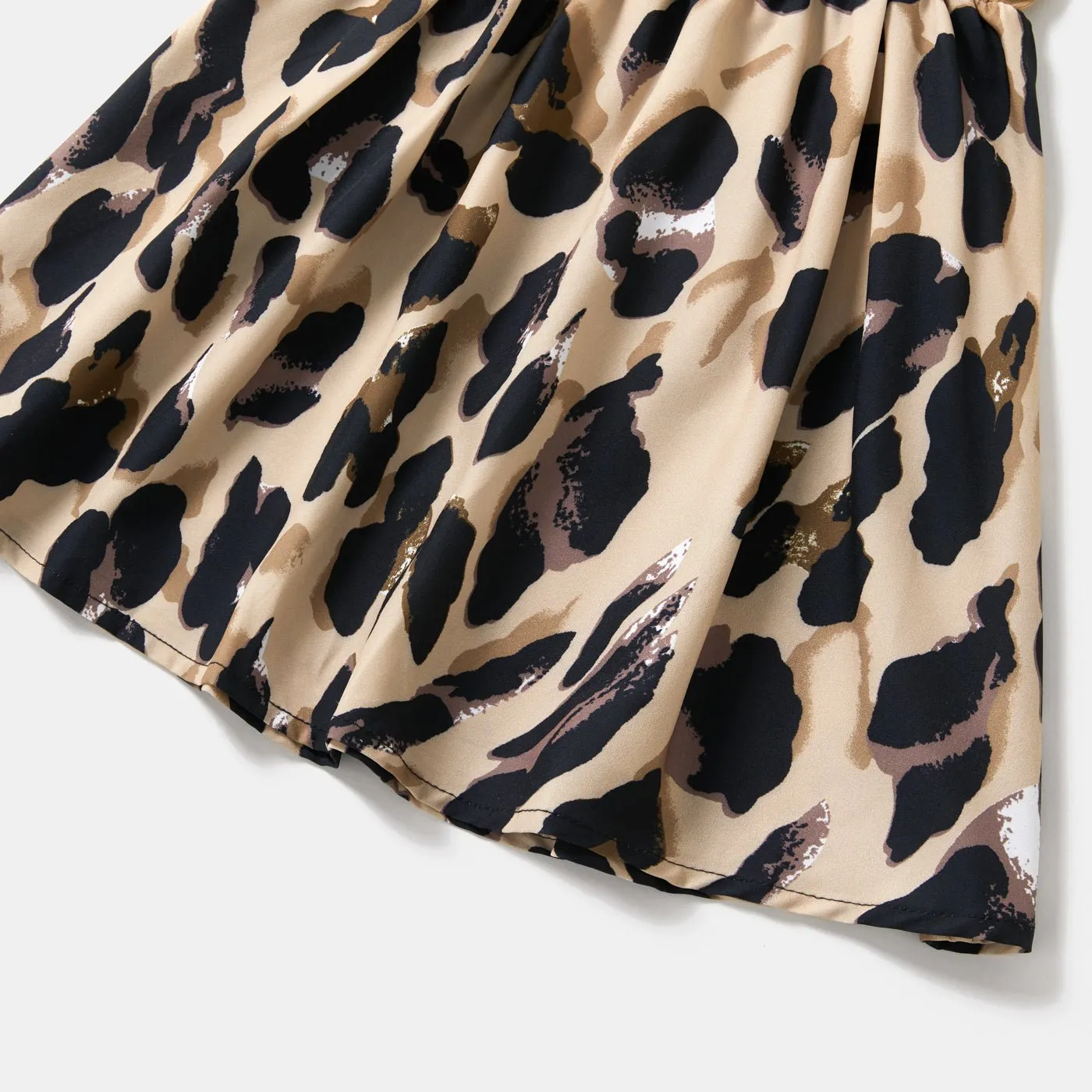 Leopard Print Splice Black Sling Dresses for Mommy and Me