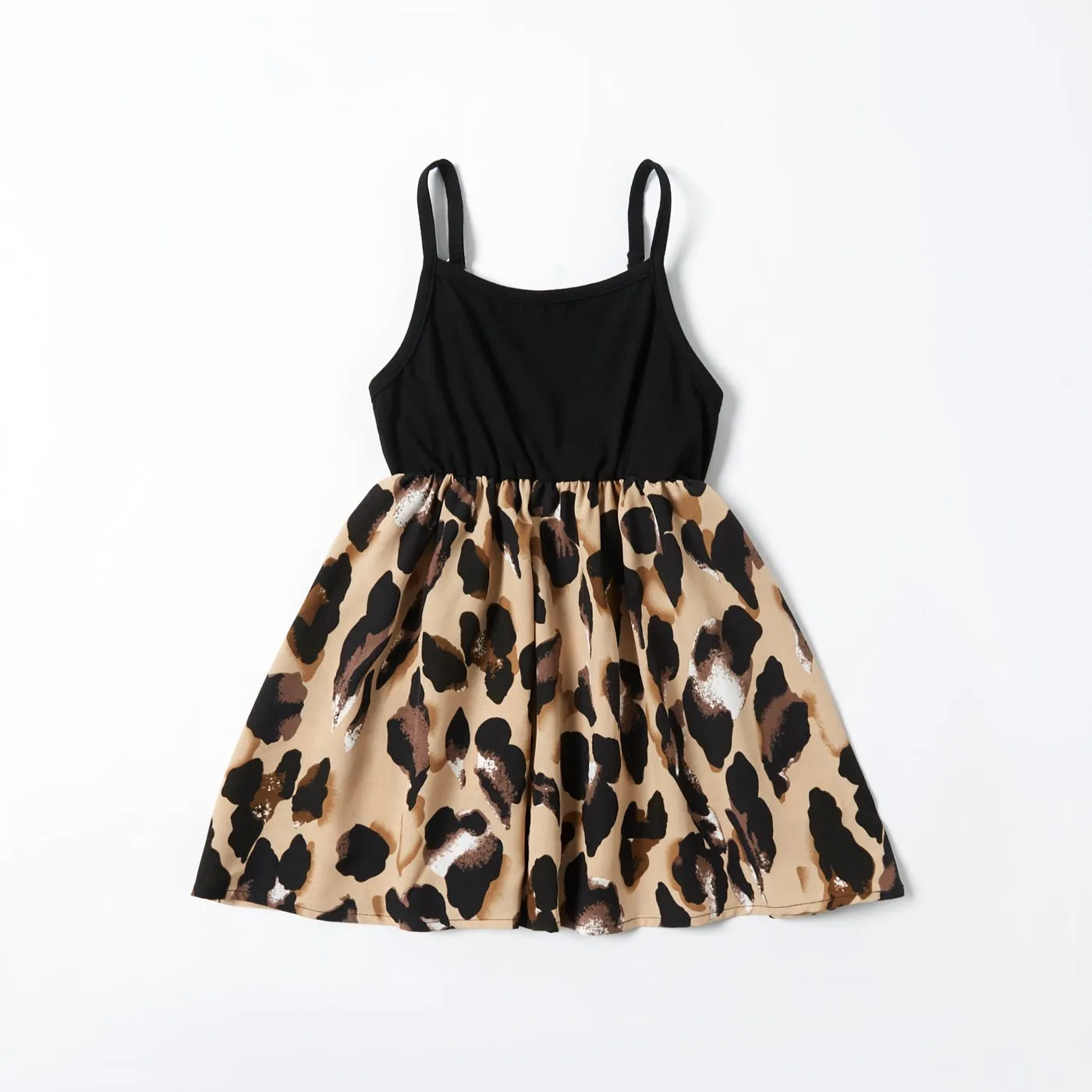 Leopard Print Splice Black Sling Dresses for Mommy and Me