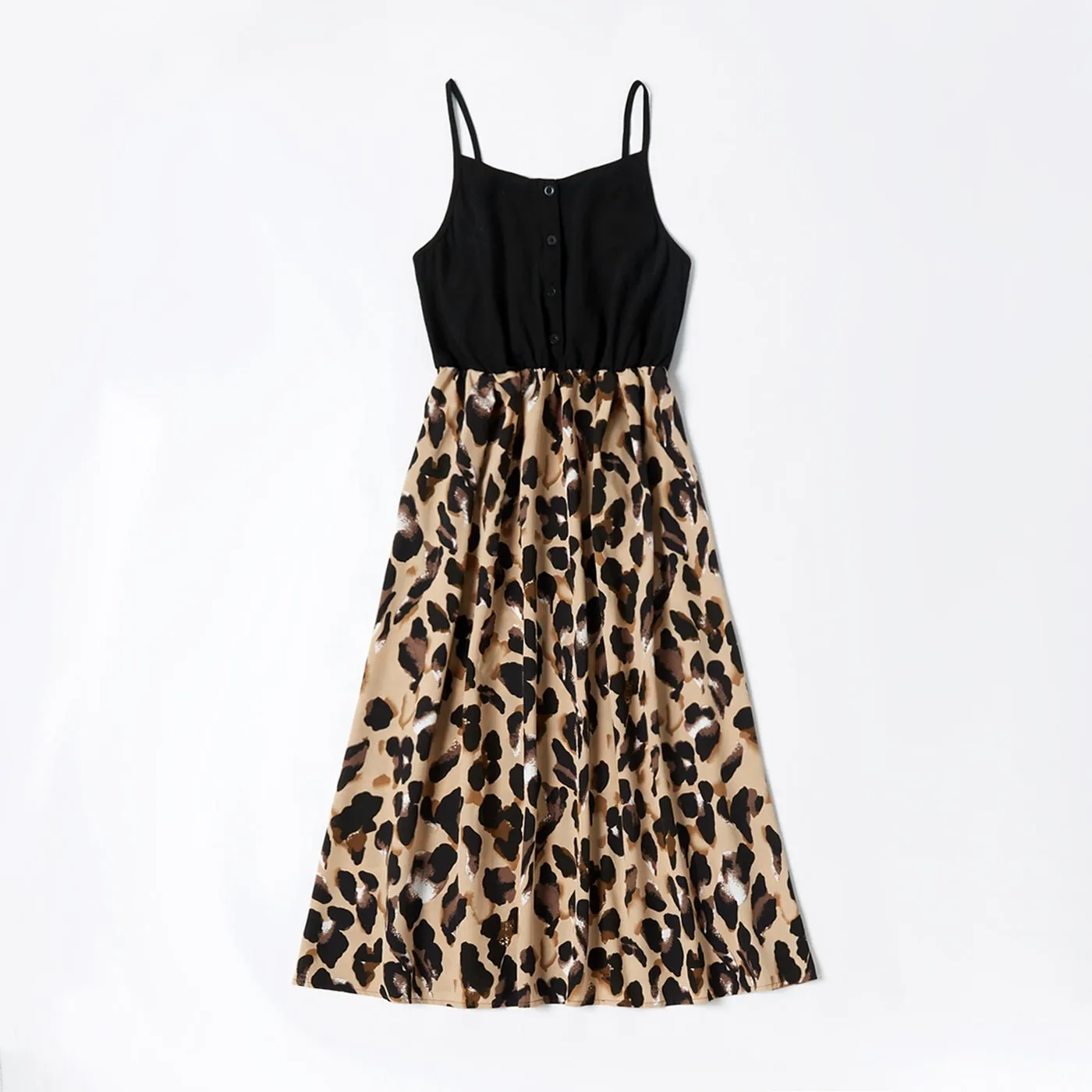 Leopard Print Splice Black Sling Dresses for Mommy and Me