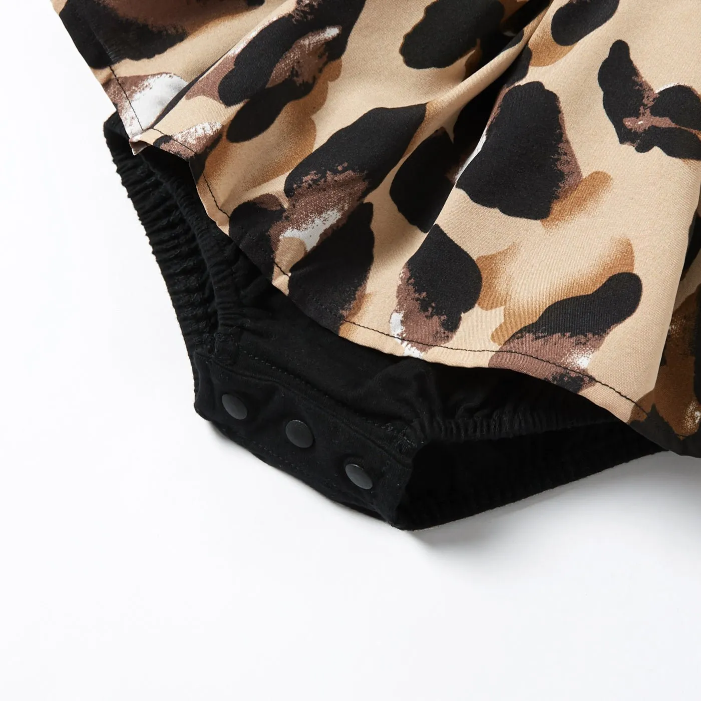 Leopard Print Splice Black Sling Dresses for Mommy and Me