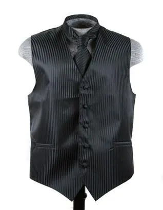 Men's Black Striped Vest with Neck Tie