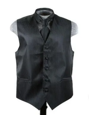 Men's Black Striped Vest with Neck Tie