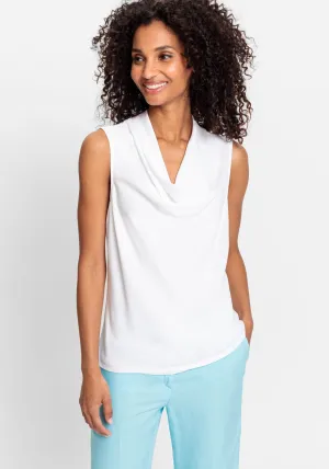 Mixed Media Sleeveless Cowl Neck Top