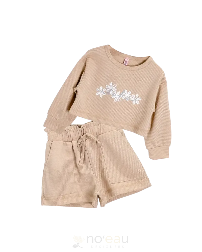 NOE X KAHIAU - Aloha Tribal Flower Long Sleeve and Shorts Keiki Set