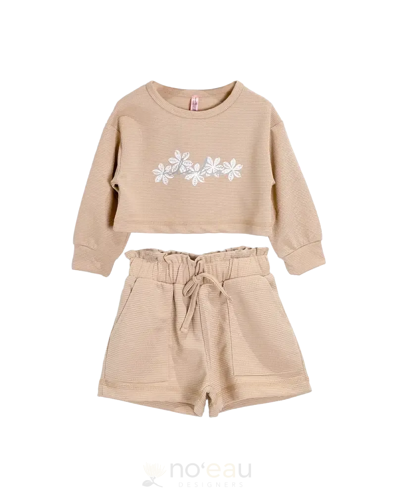 NOE X KAHIAU - Aloha Tribal Flower Long Sleeve and Shorts Keiki Set