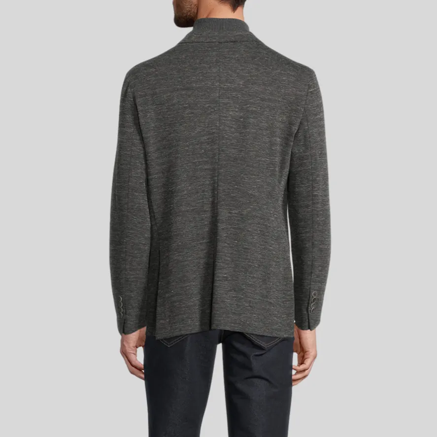 Patch Pocket Melange Stretch Jersey Knit Blazer - Grey