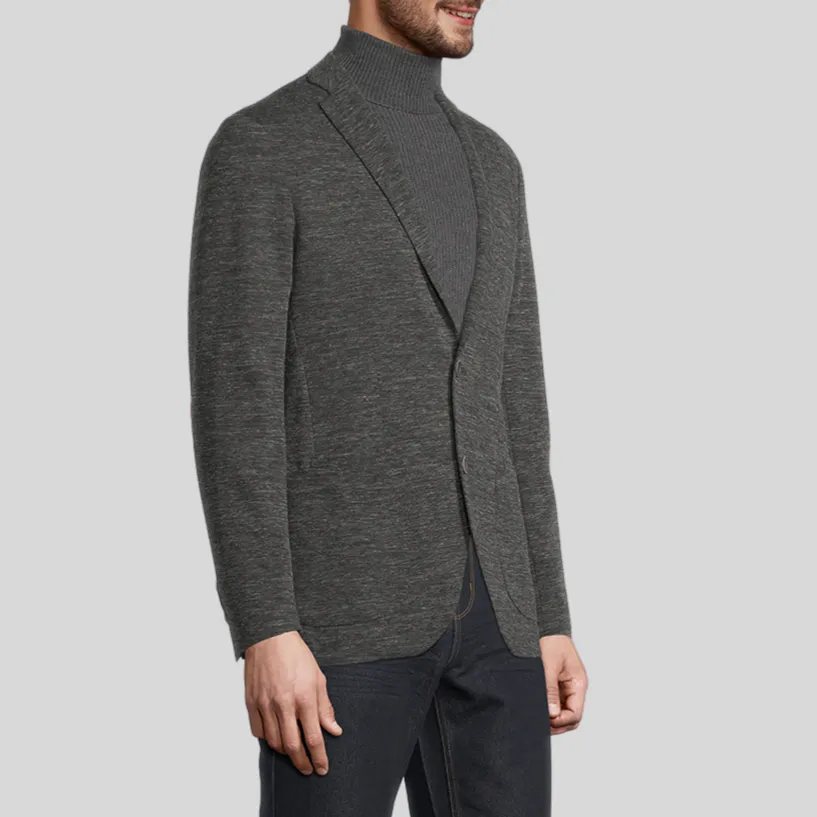 Patch Pocket Melange Stretch Jersey Knit Blazer - Grey
