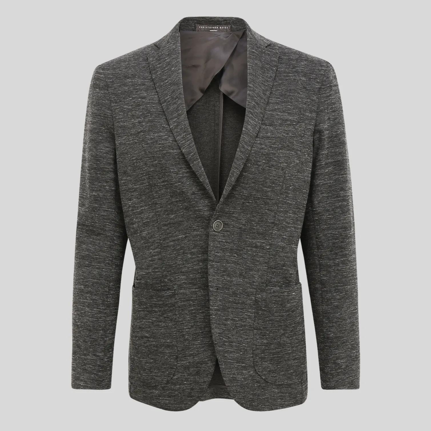 Patch Pocket Melange Stretch Jersey Knit Blazer - Grey