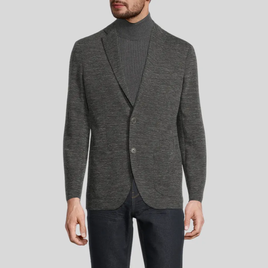 Patch Pocket Melange Stretch Jersey Knit Blazer - Grey