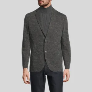 Patch Pocket Melange Stretch Jersey Knit Blazer - Grey
