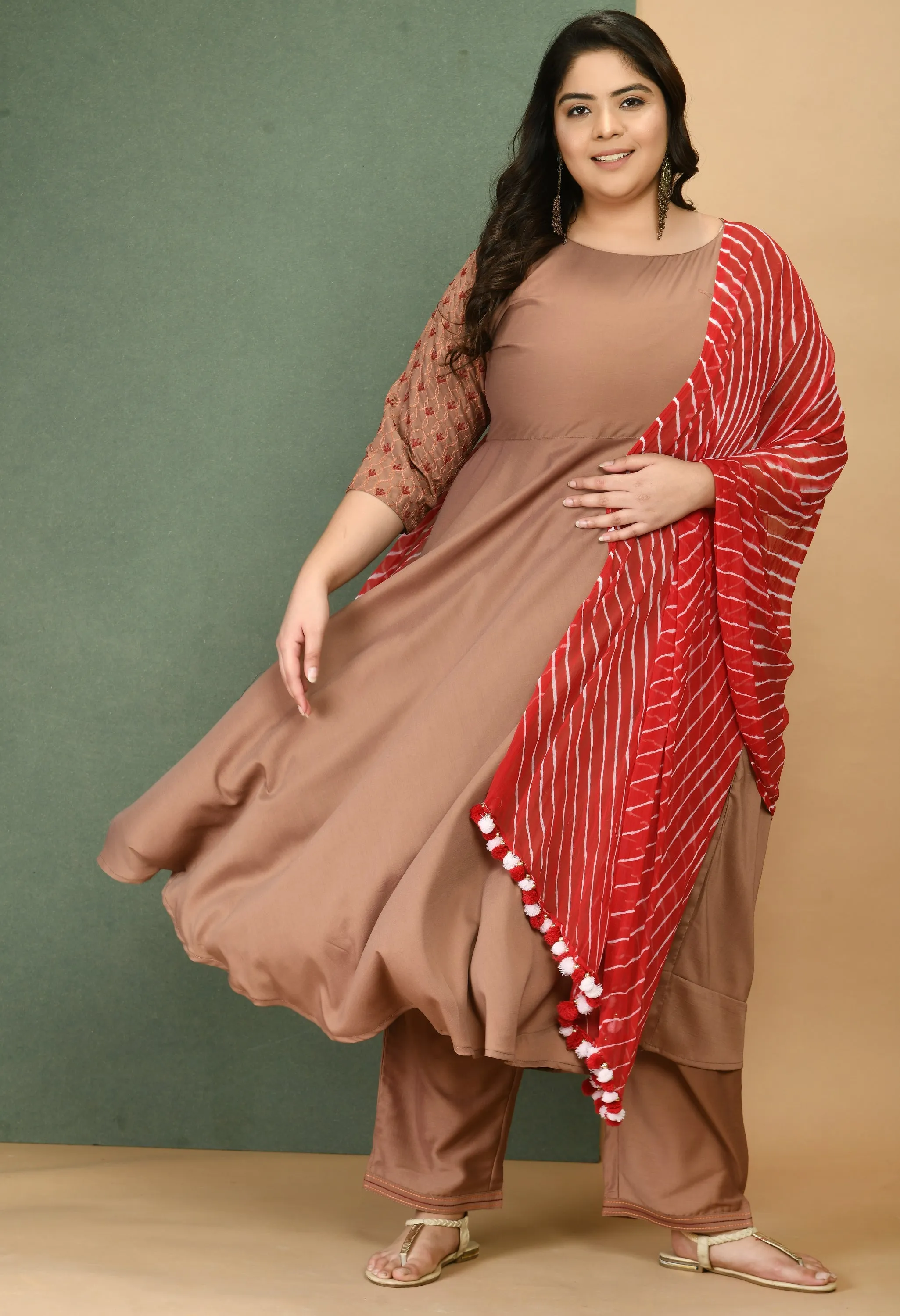 Plus Size Flattering Anarkali with Pants and Dupatta