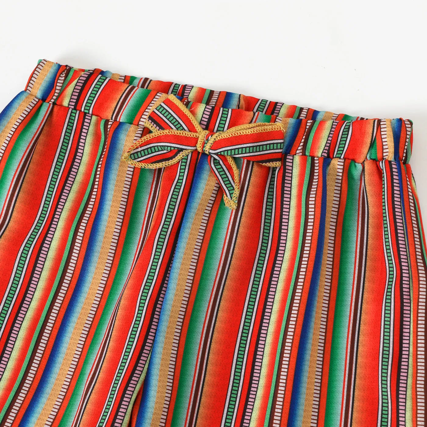 Pretty Solid Flounced Collar Top and Striped Pants Set