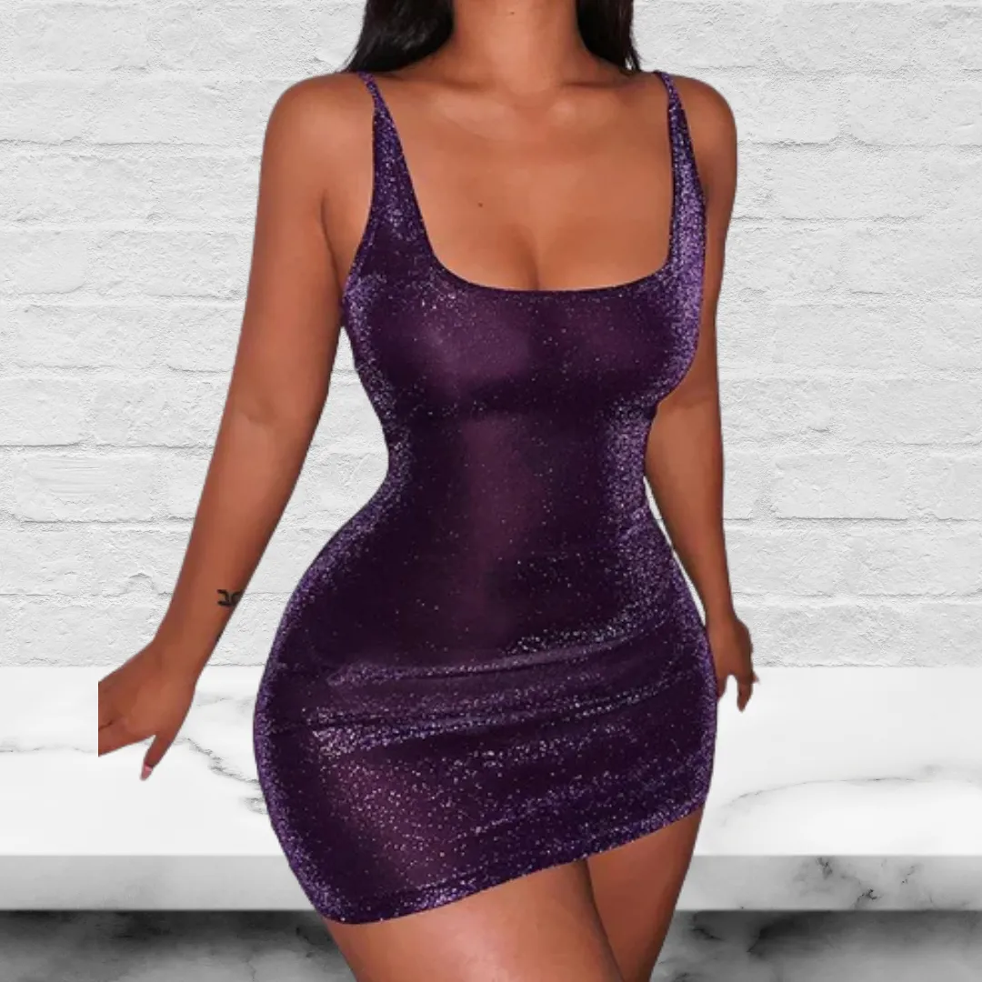 Purple U Neck Sleeveless Mini Dress