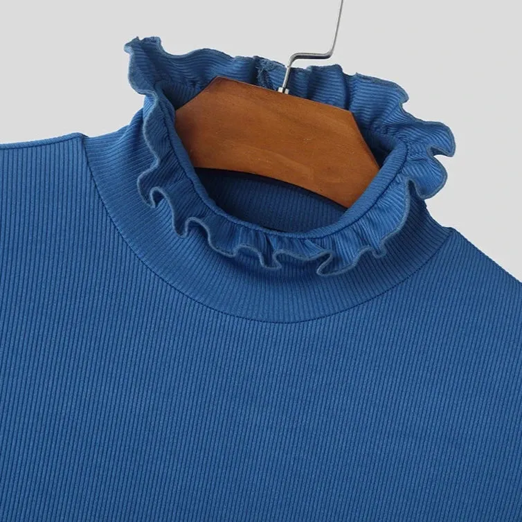 Ruffled   Ribbed Long Sleeve Top