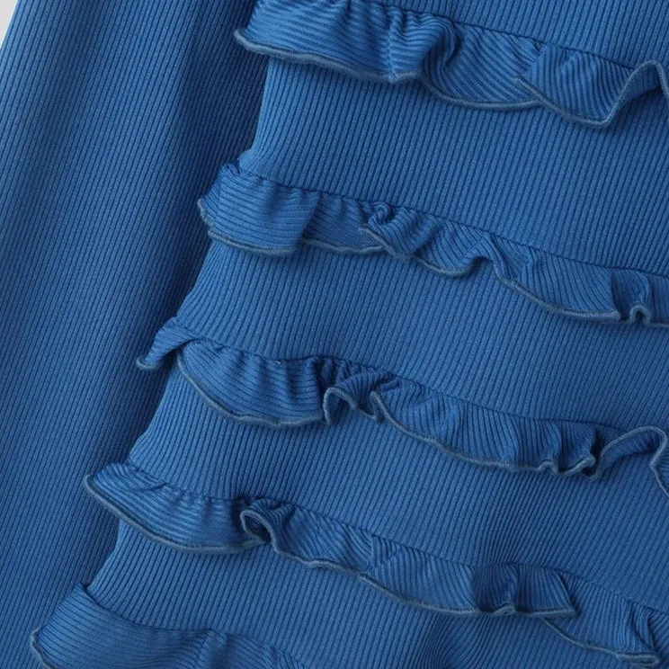 Ruffled   Ribbed Long Sleeve Top