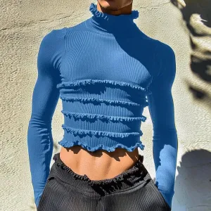 Ruffled   Ribbed Long Sleeve Top