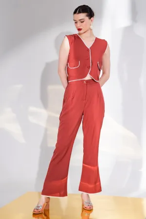 Rust V-Neck Top & Straight Pants
