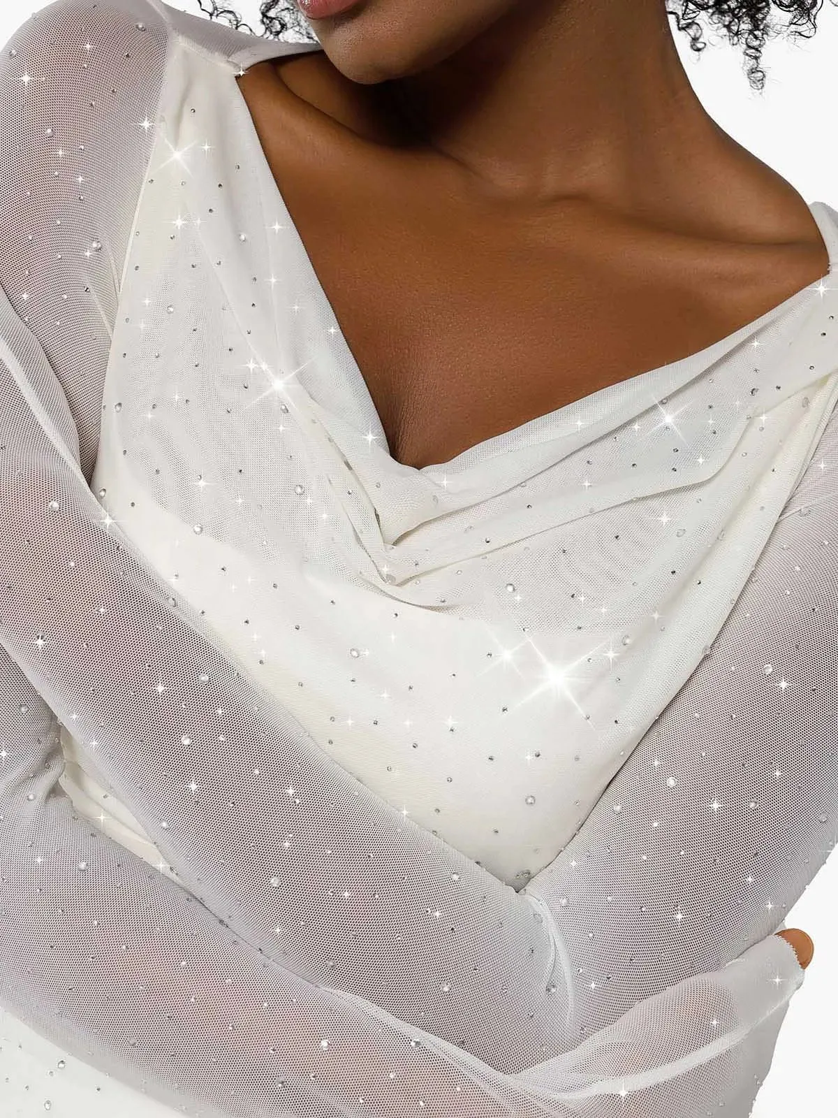 Shapewear Heat-Set Crystal Mesh Long Sleeve Slim Mini Dress For Insiders