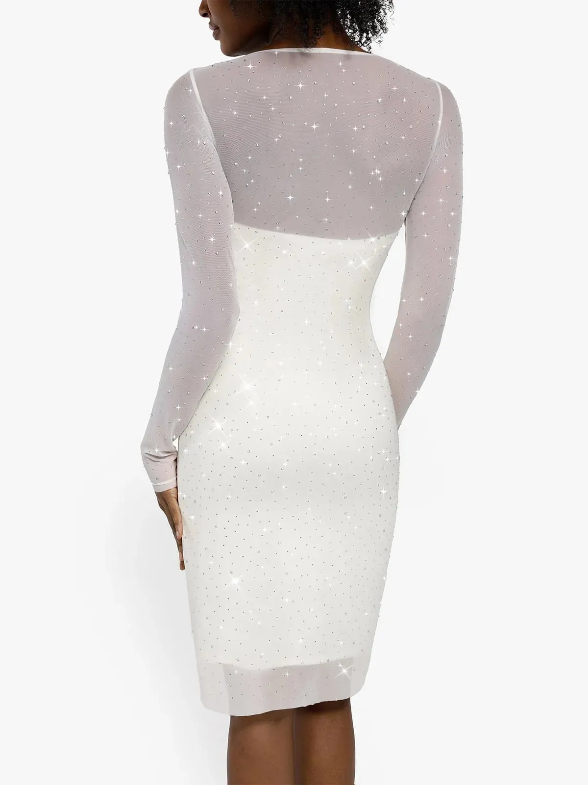 Shapewear Heat-Set Crystal Mesh Long Sleeve Slim Mini Dress For Insiders