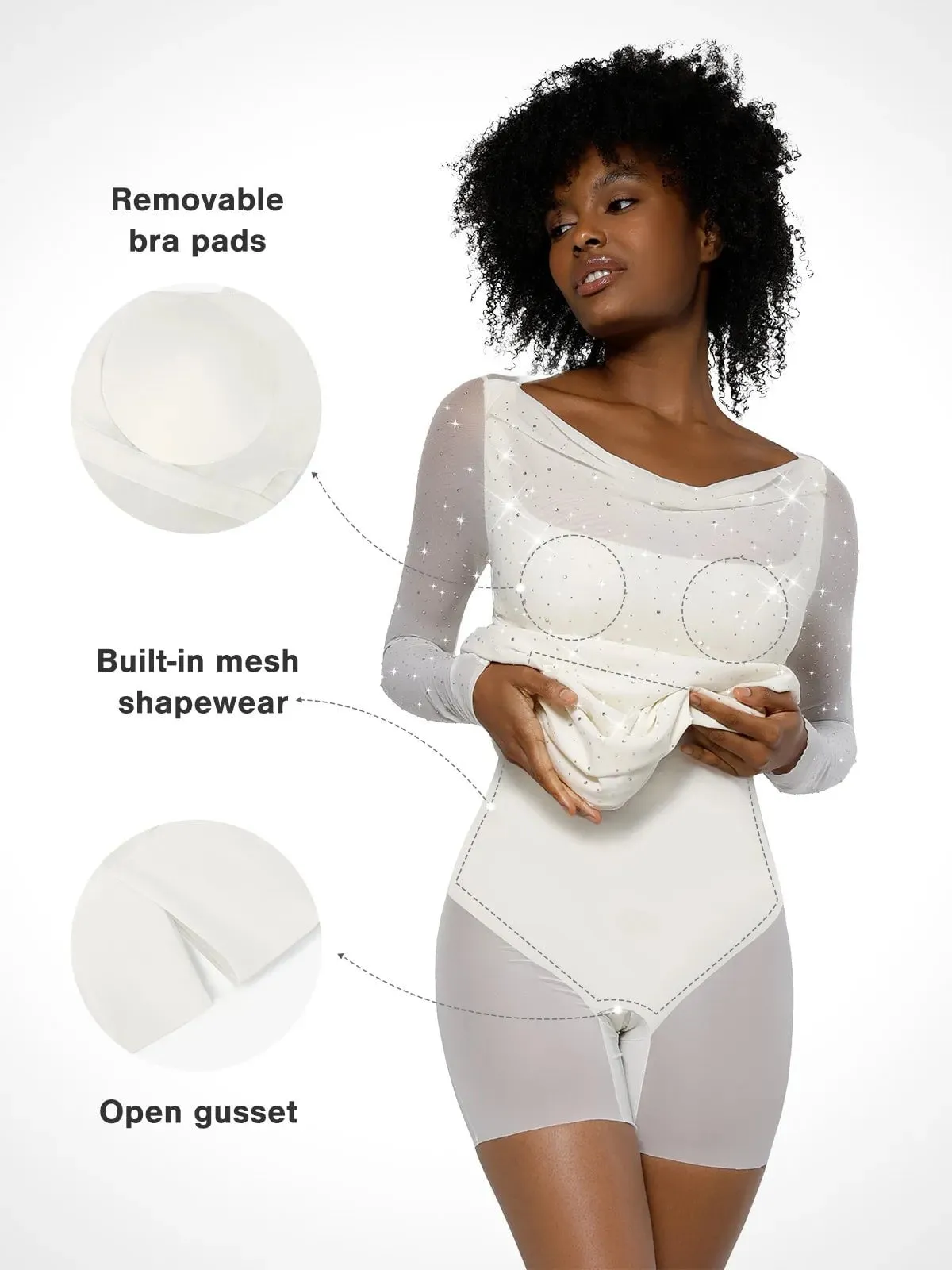 Shapewear Heat-Set Crystal Mesh Long Sleeve Slim Mini Dress For Insiders