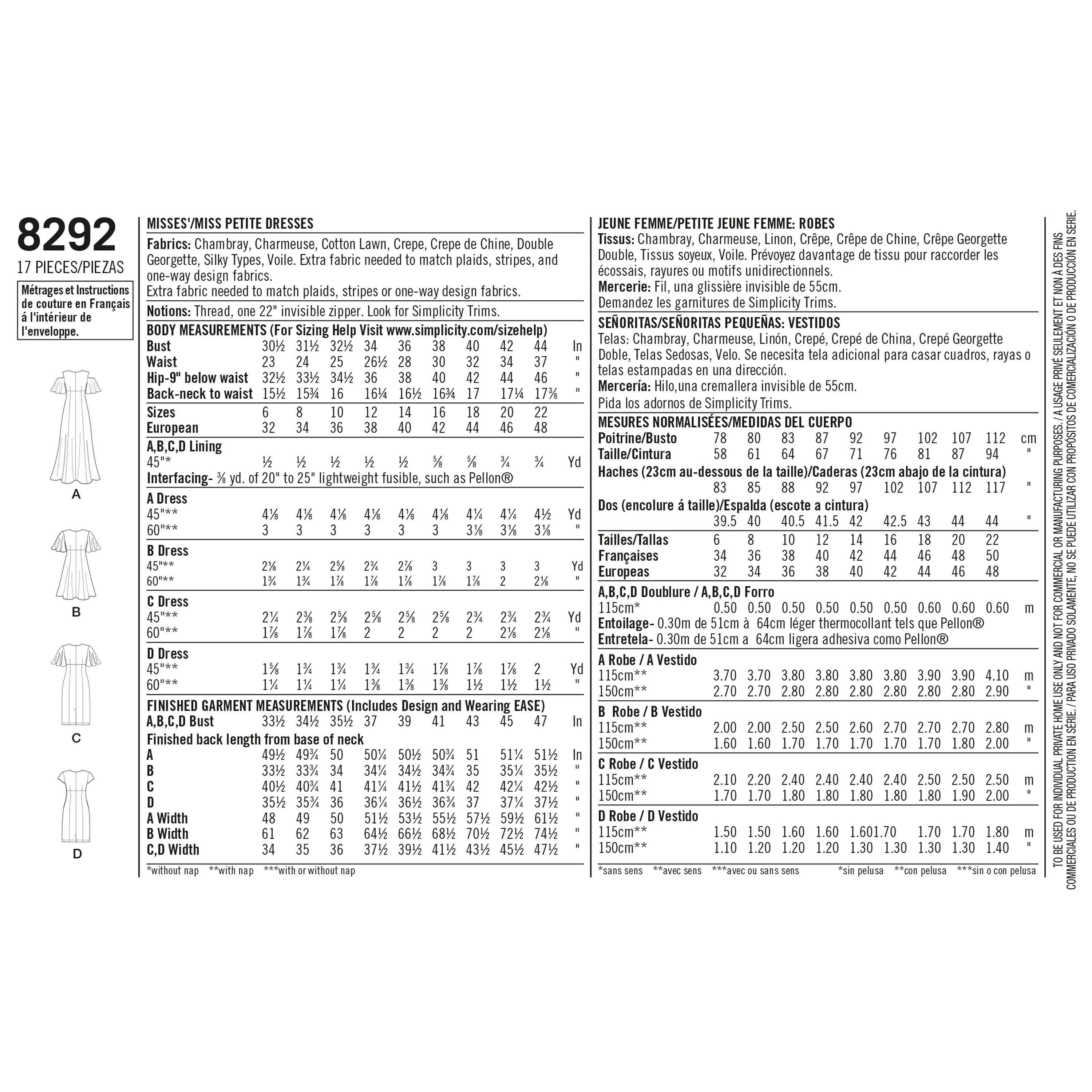 Simplicity Pattern 8292 Women's Dresses