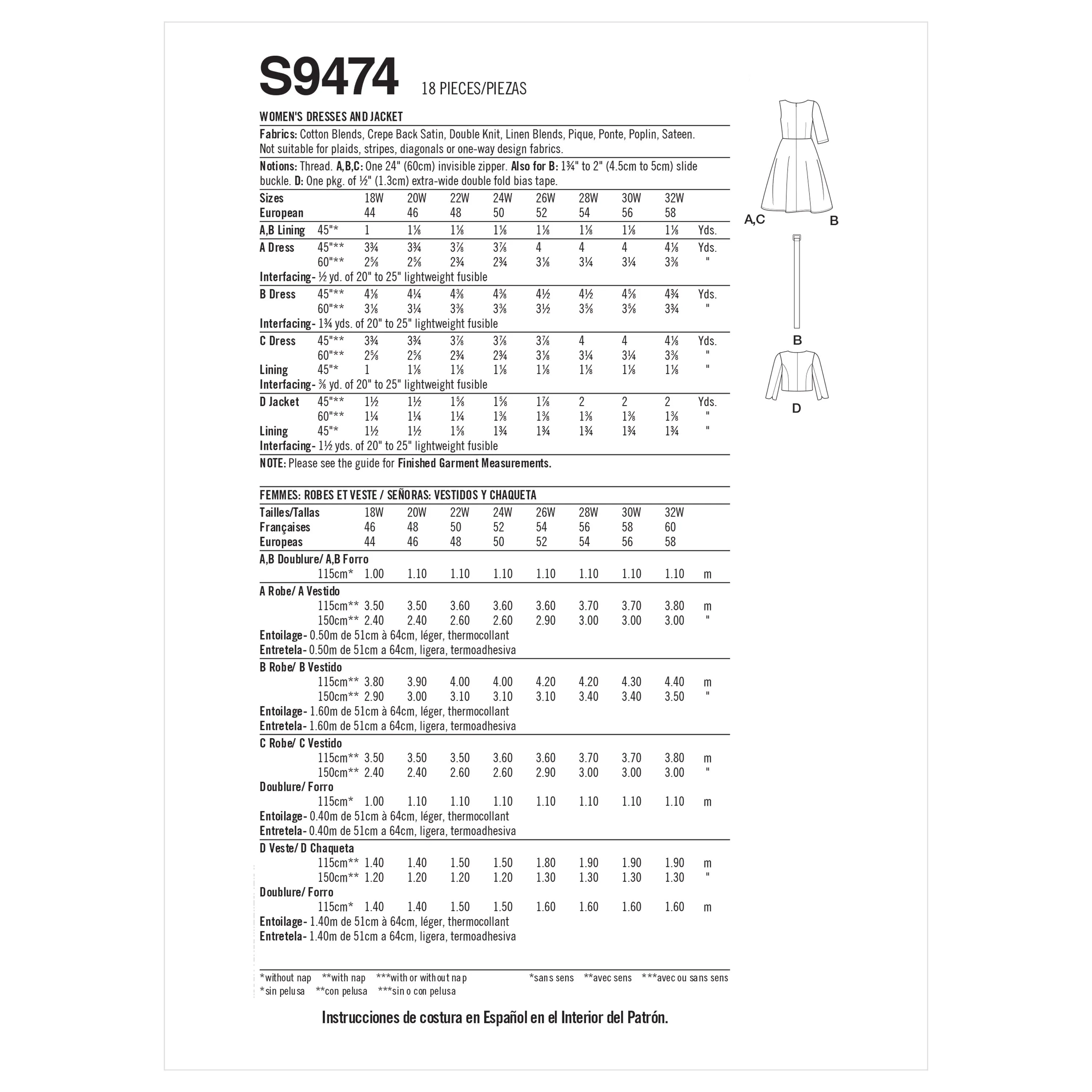 Simplicity S9474 Women's Dresses and Jacket
