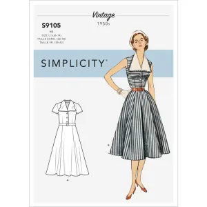 Simplicity Sewing Pattern S9105 Misses' Vintage Dress With Detachable Collar