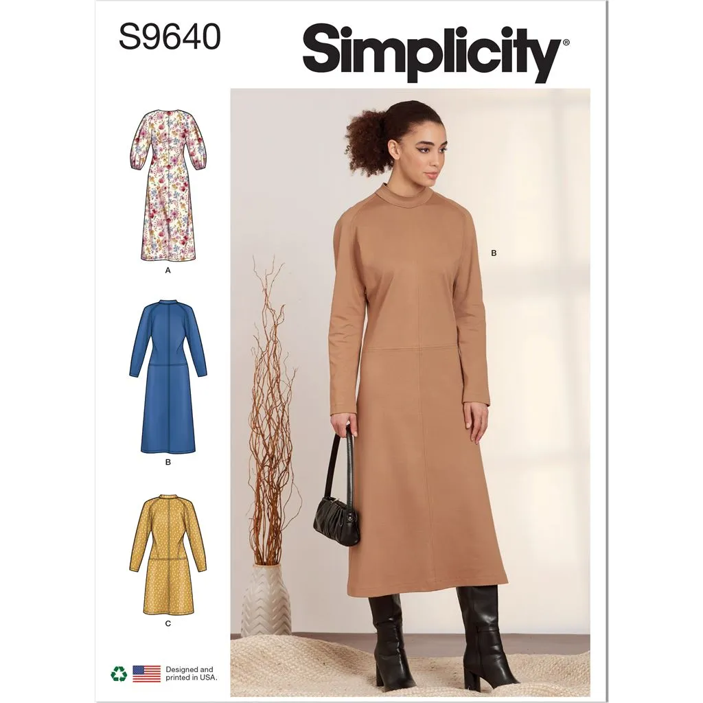 Simplicity Sewing Pattern S9640 Misses' Dolman Sleeve Dresses