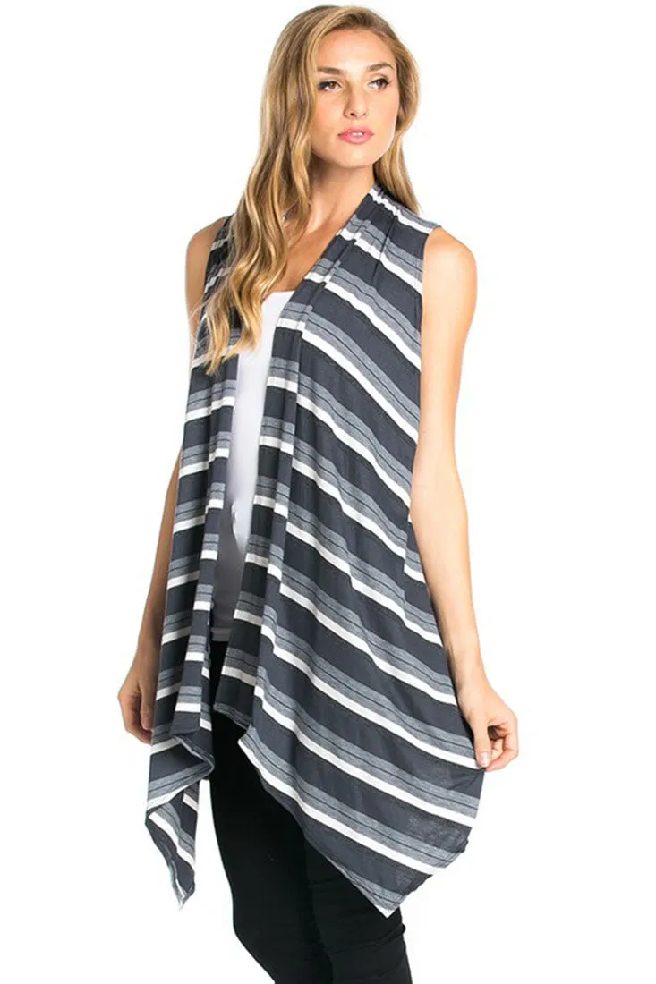 Sleeveless Asymmetric Hem Open Front Cardigan in Grey Mix