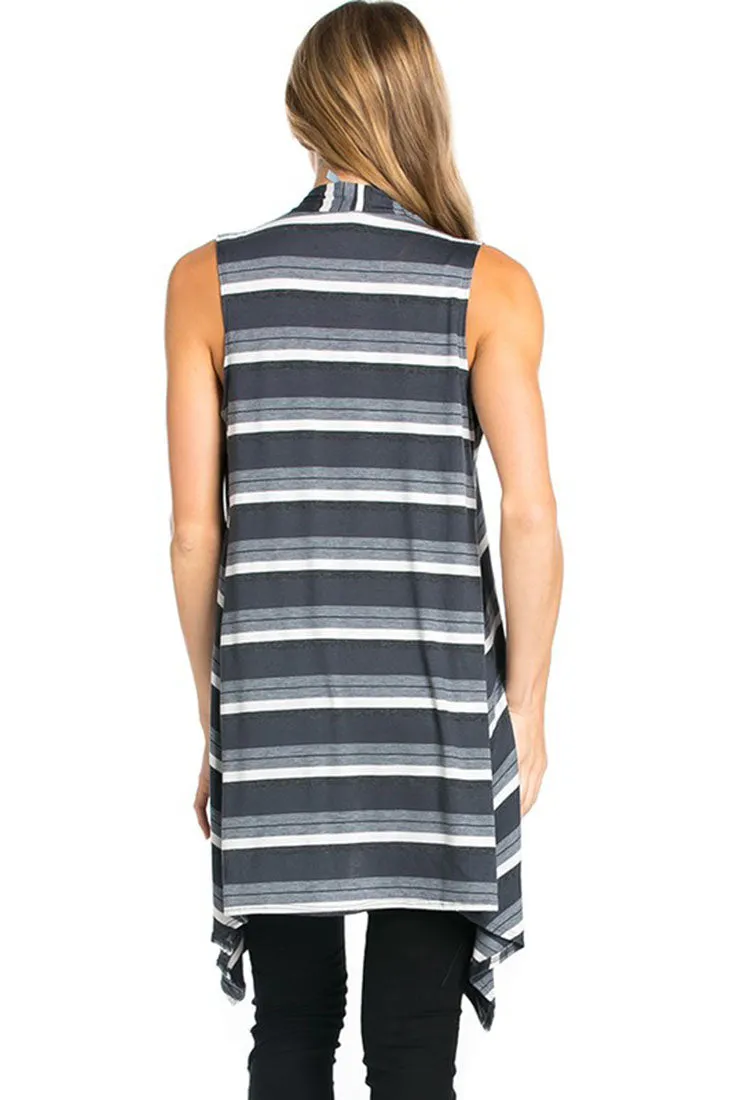 Sleeveless Asymmetric Hem Open Front Cardigan in Grey Mix