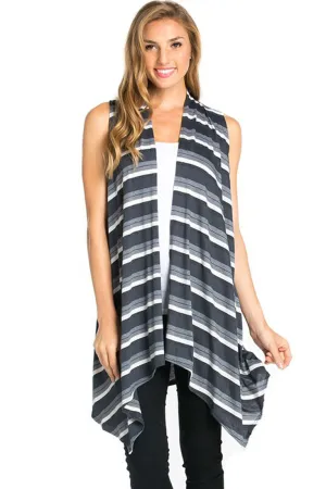Sleeveless Asymmetric Hem Open Front Cardigan in Grey Mix