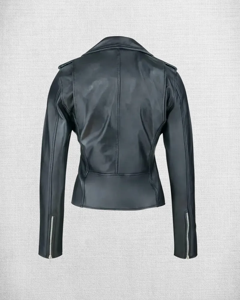 Stylish Black Leather Biker Jacket For Women