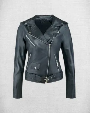 Stylish Black Leather Biker Jacket For Women