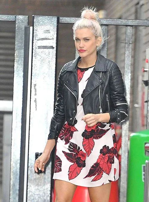 Stylish Black Leather Jacket Worn By Ashley Roberts | Ashley Roberts Stylish Black Leather Jacket