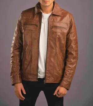 Stylish Brown Racer Leather Jacket for Men by The Jacket Seller