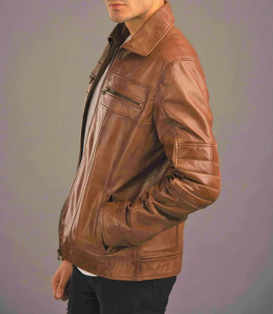 Stylish Brown Racer Leather Jacket for Men by The Jacket Seller