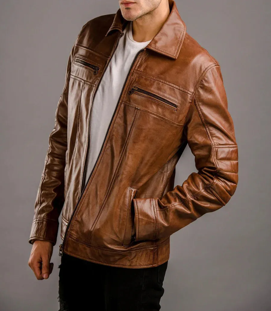 Stylish Brown Racer Leather Jacket for Men by The Jacket Seller